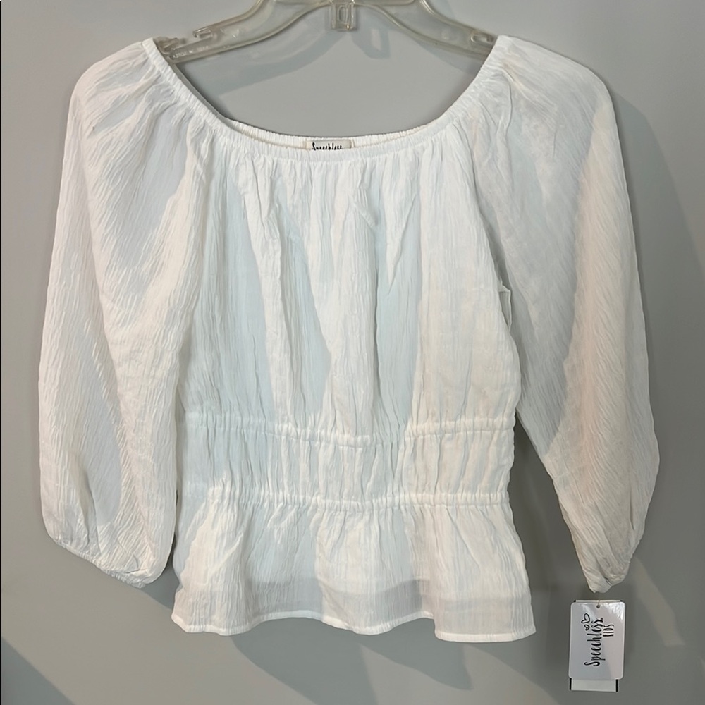 Knox Rose White Puff Sleeve Smocked Blouse